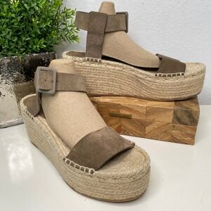 Vince Abby‎ Women's Espadrille Wedge Platform Sandals Ankle Strap Buckle Taupe